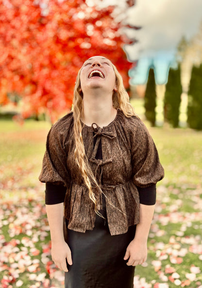 LEOPARD PRINT JACKET TOP WITH TIE
