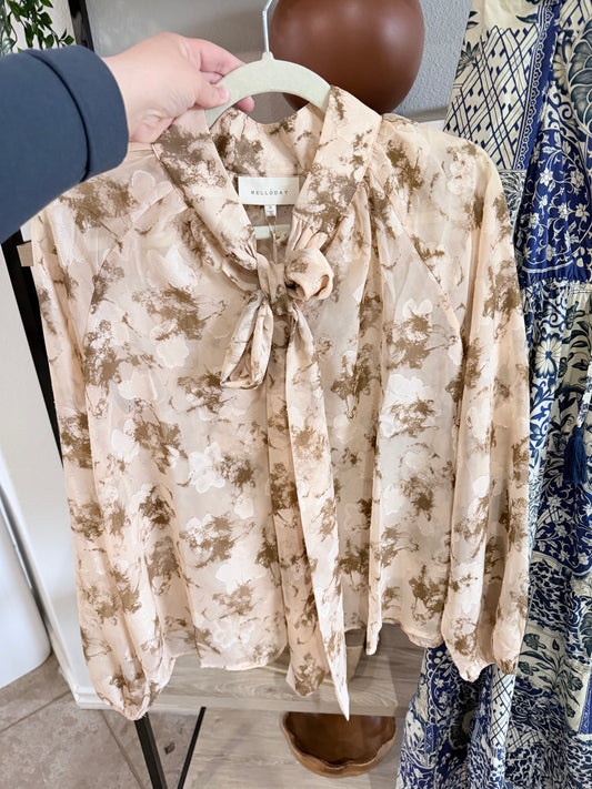 Mauve sheer bow blouse