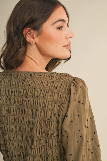 Olive Polka Dot Bow Dress