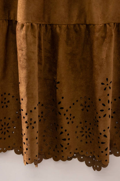 Faux Suede Tiered Midi Skirt - Multiple Colors