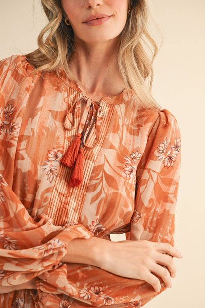 EXCLUSIVE FLORAL BORDER PRINT MIDI DRESS
