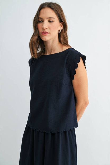 CROPPED SCALLOP EDGE BLOUSE - PRE ORDER