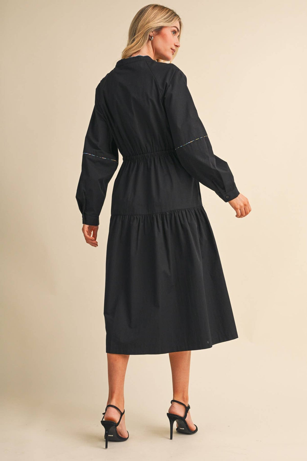 UTILITY MIDI DRESS WITH CONTRAST PIPING TRIM