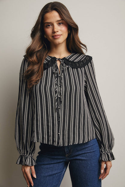 Embroidered Collar Textured Blouse