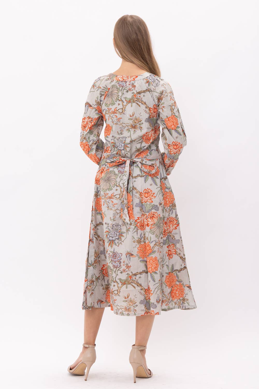 Orange Floral Cotton Midi Dress - PRE ORDER