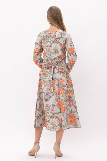 Orange Floral Cotton Midi Dress - PRE ORDER