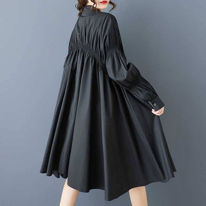 Black Relaxed Ruched Gathered Shirt Dress