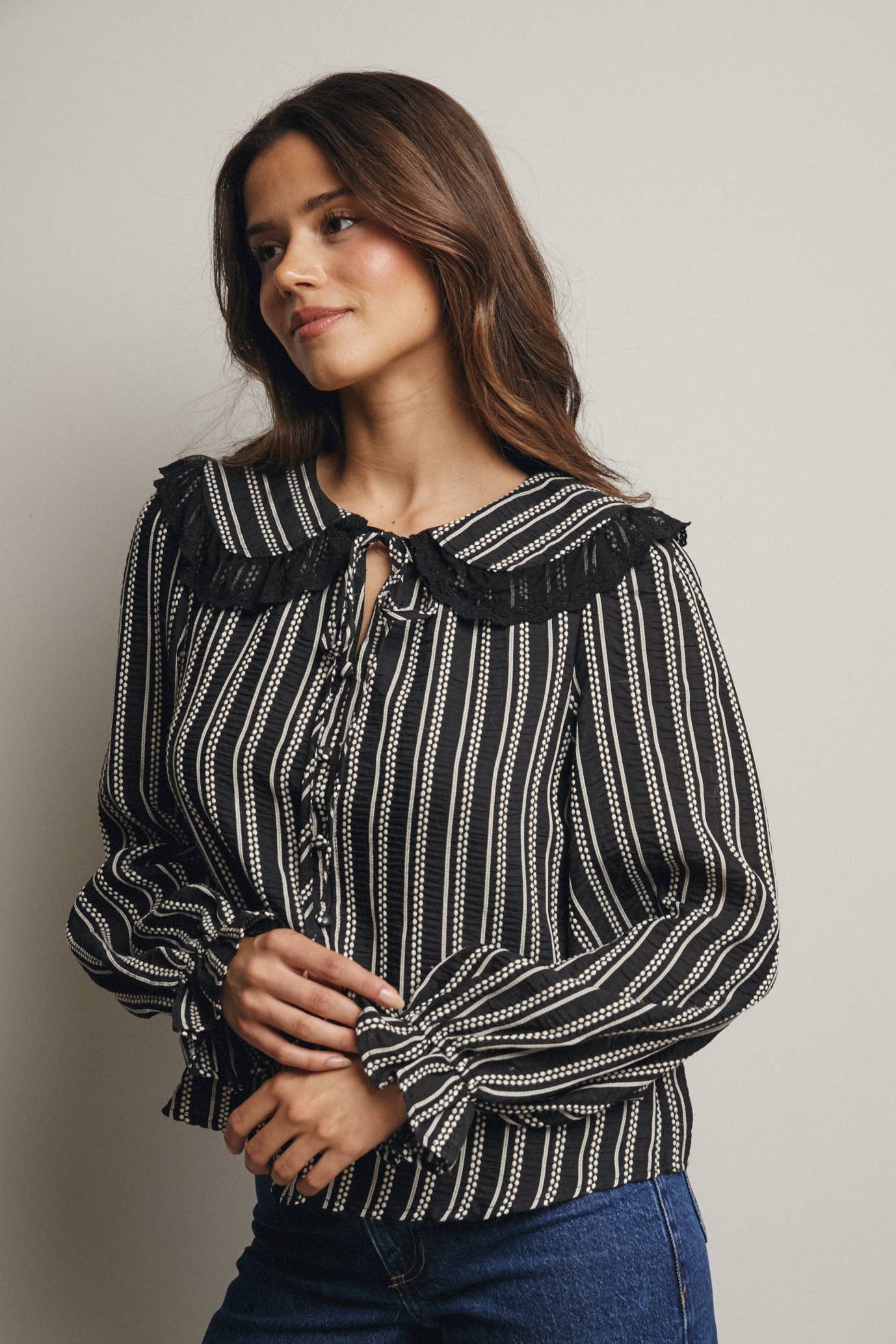 Embroidered Collar Textured Blouse