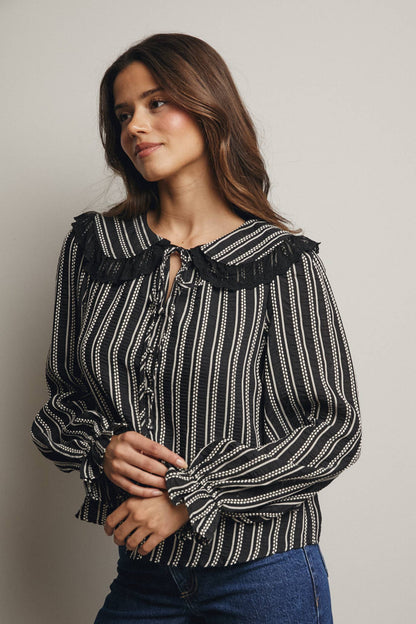 Embroidered Collar Textured Blouse