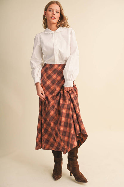 BUTTON UP TOP WITH SCALLOPED TRIM PETER PAN COTTON BLOUSE BLACK WHITE MUSHROOM