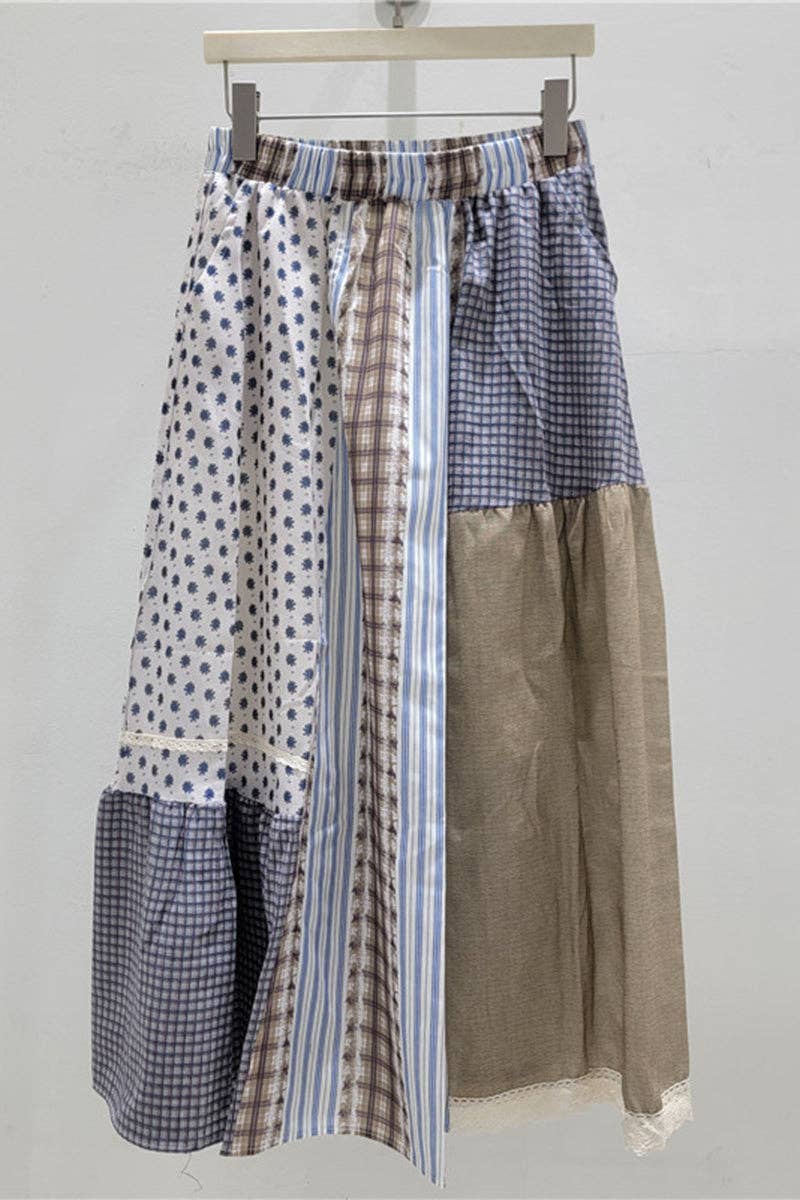 Patchwork Flowy Midi Skirt