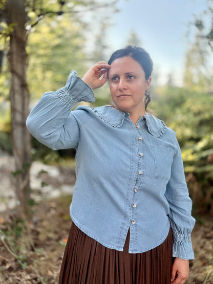 Button-Front Collared Blouse