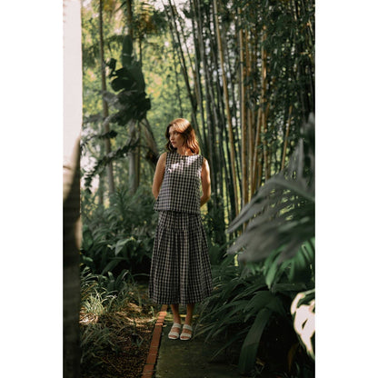 GINGHAM PRINTED PIN TUCK DETAIL MIDI SKIRT - PRE ORDER
