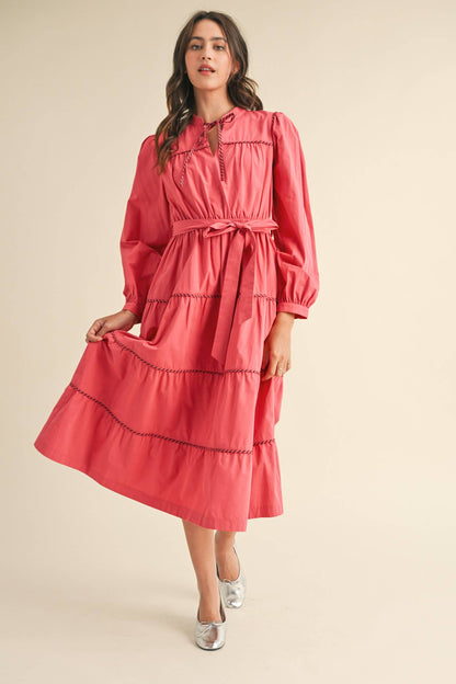 CONTRAST TIERED MIDI DRESS