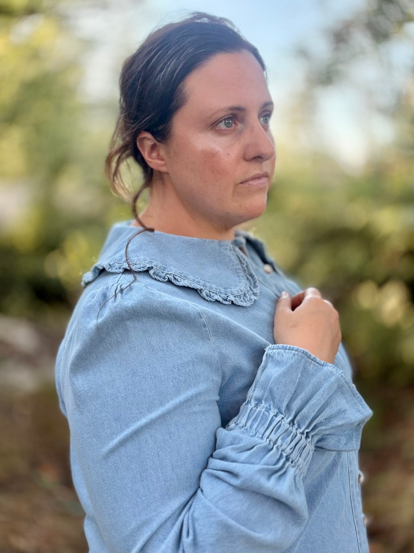 Button-Front Collared Blouse