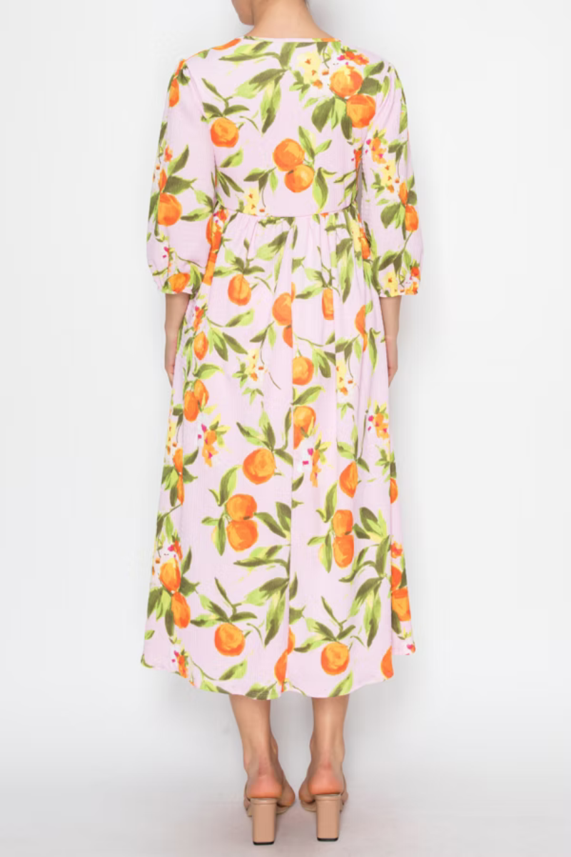 ORANGE MIDI DRESS ROUND NECKLINE