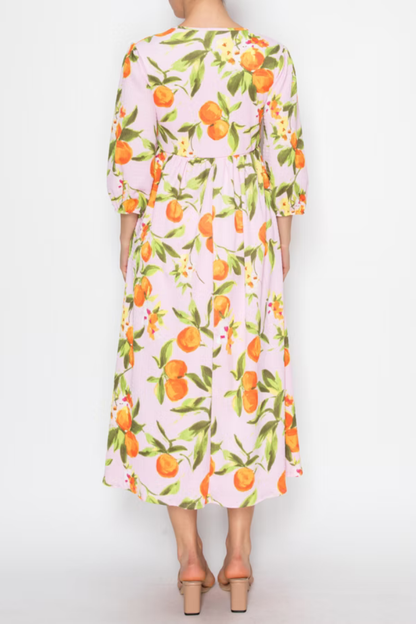 ORANGE MIDI DRESS ROUND NECKLINE