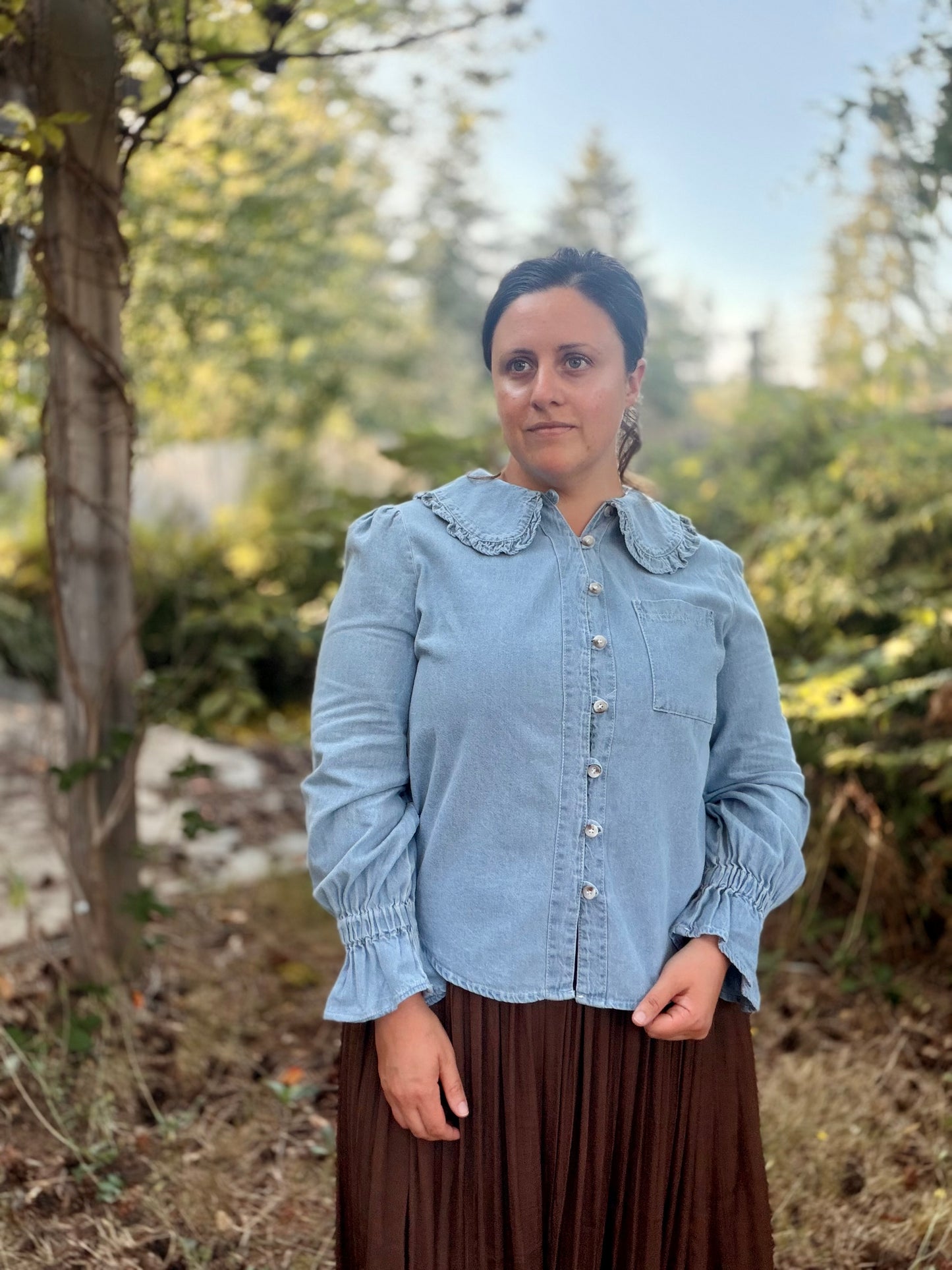 Button-Front Collared Blouse