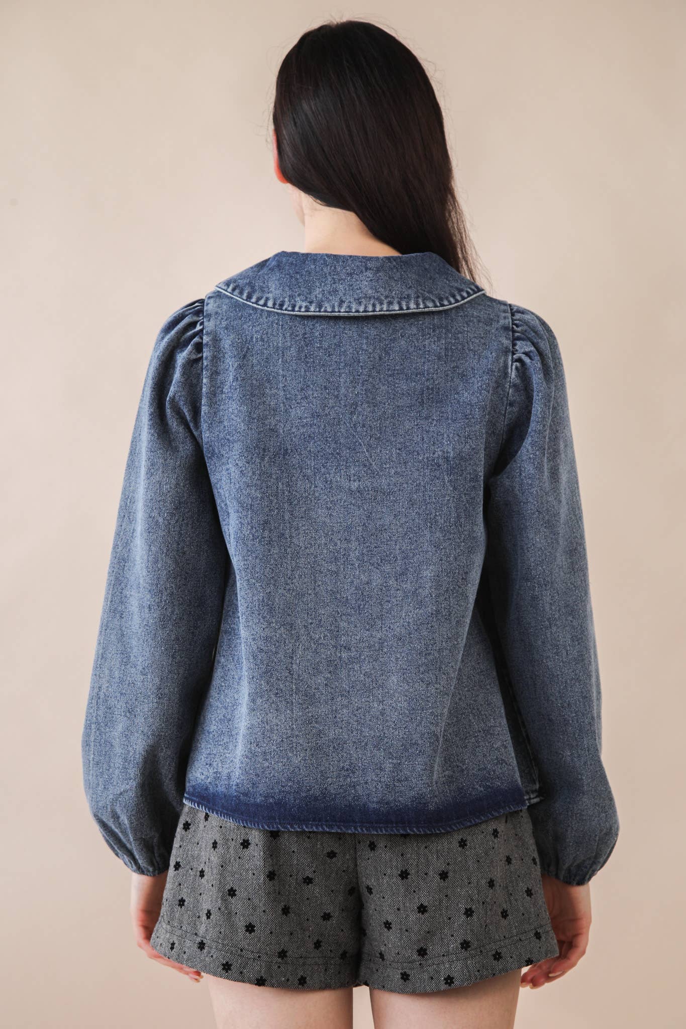 Mineral Washed Chambray Denim Blouse Top