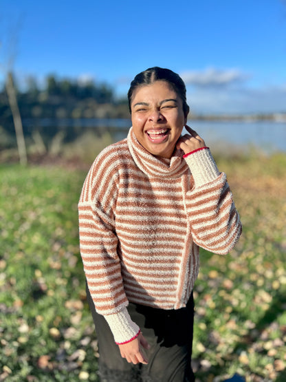 Mock Neck Soft Striped Knit Sweater Top