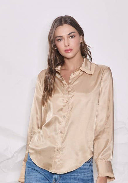 Pleated Collar Satin Shirt
