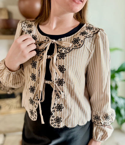 Mocha Floral Tie Front Blouse