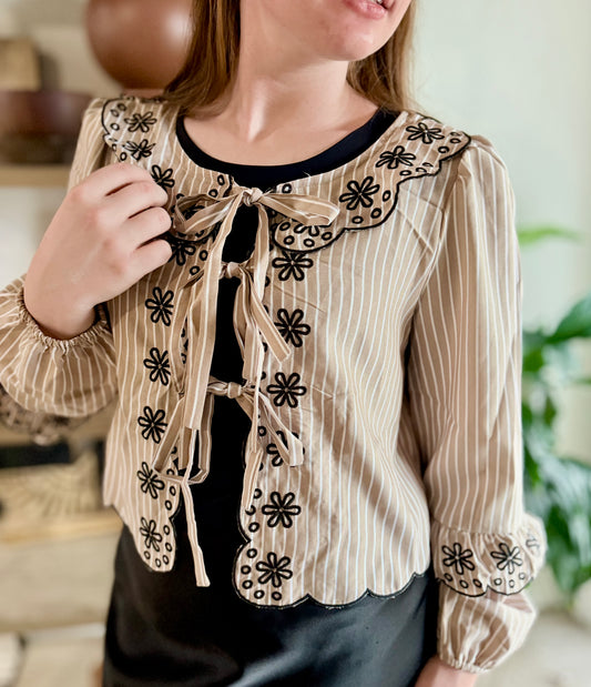 Mocha Floral Tie Front Blouse