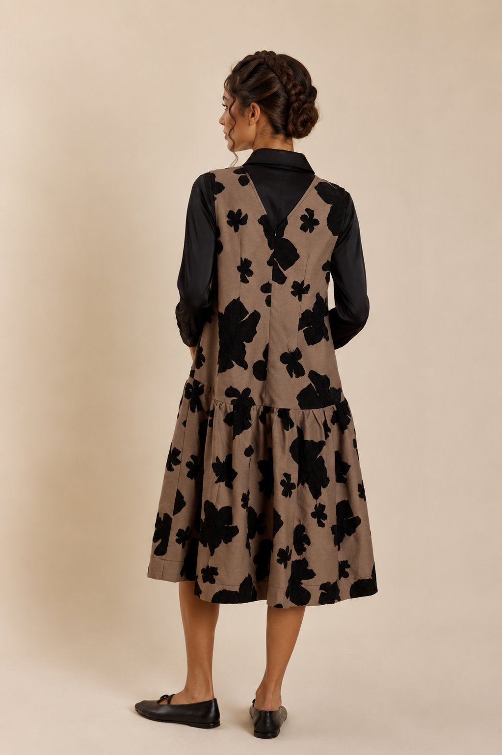 DROP WAIST JACQUARD MIDI DRESS