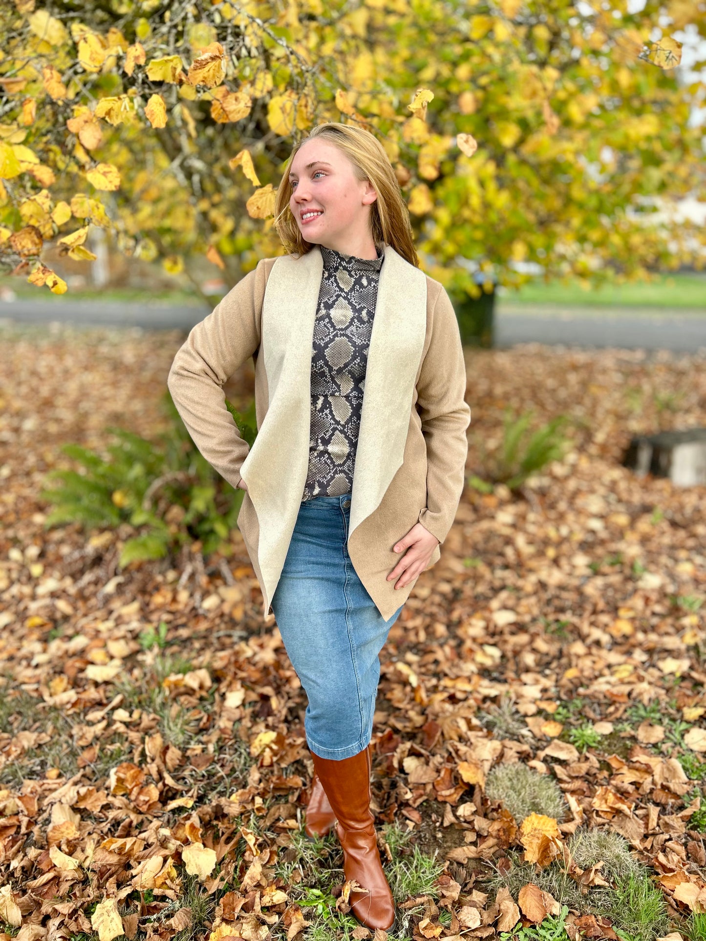 Open Faux Leather Cardigan