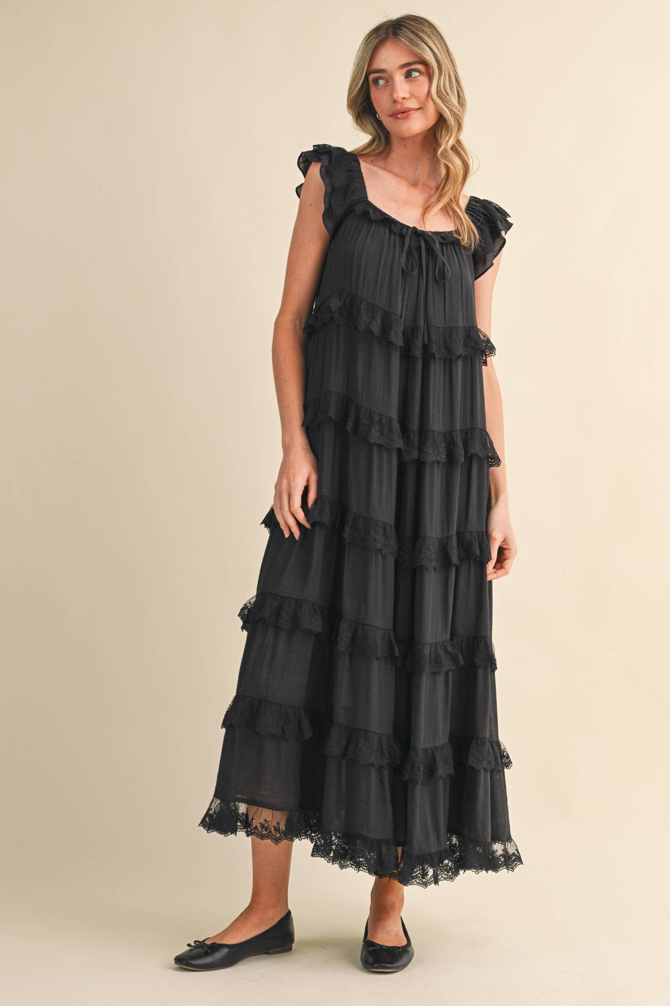 TIERED LACE TRIM FLOWY MAXI DRESS PRE ORDER