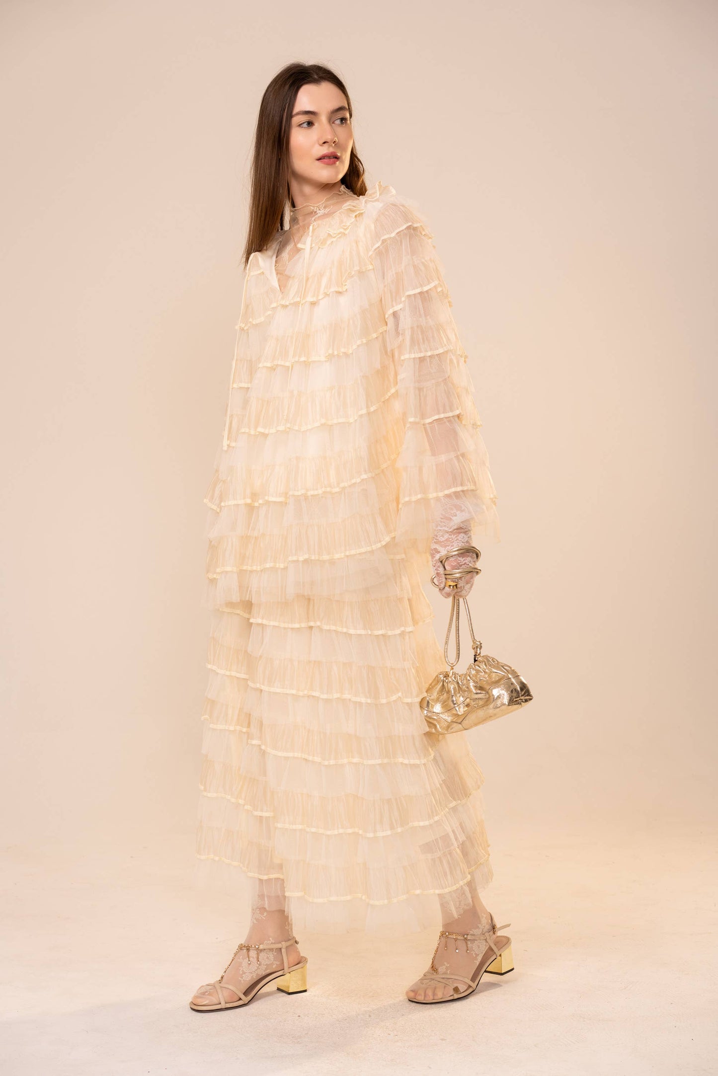 Tiered Ruffle Cape Sleeve Top Skirt Set