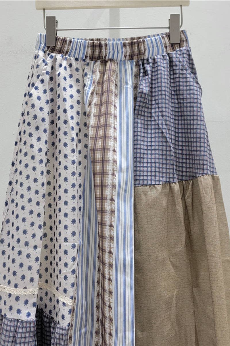 Patchwork Flowy Midi Skirt