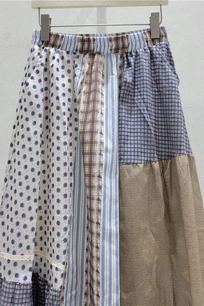 Patchwork Flowy Midi Skirt