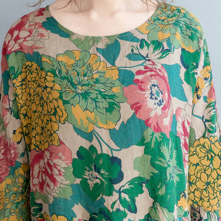 Relaxed Cotton Floral Loose Midi Dress