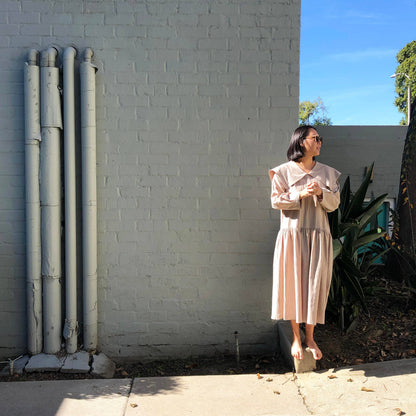 Peter Pan Collared Long Sleeve Midi Dress Oatmeal