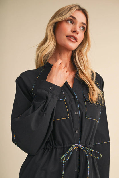 UTILITY MIDI DRESS WITH CONTRAST PIPING TRIM