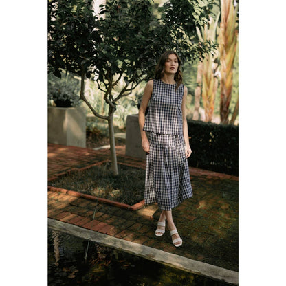 GINGHAM PRINTED PIN TUCK DETAIL MIDI SKIRT - PRE ORDER