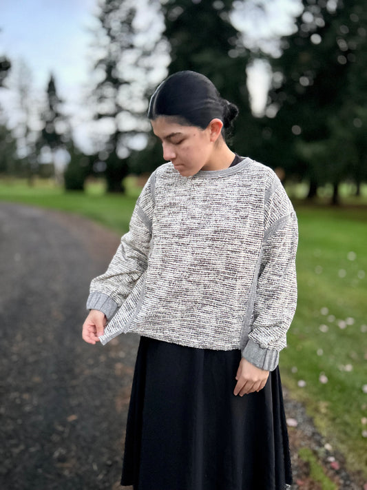 Heathered Jacquard Fabric Pullover Sweater