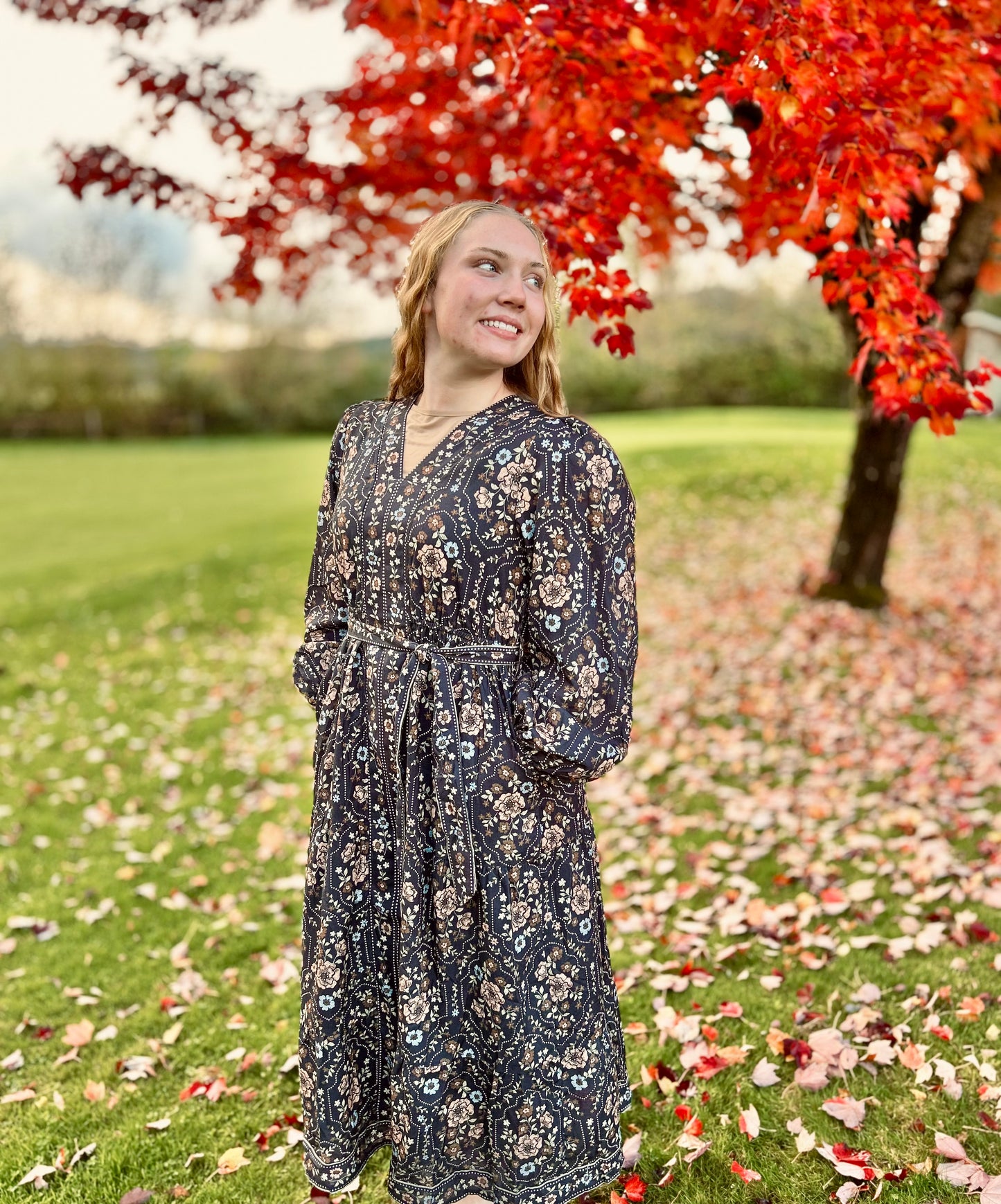 Floral V-Neck Midi Dress