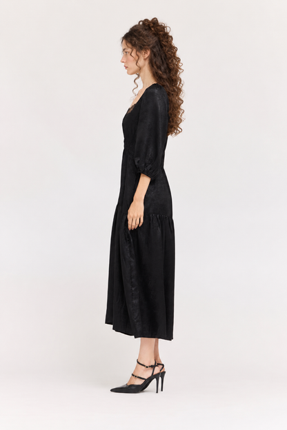  BLACK 3/4 SLEEVES HOLIDAY MIDI DRESS