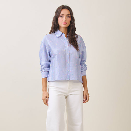 Blue Textured pin stripe shirt