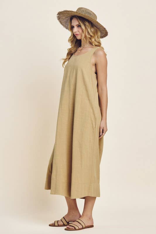 Washed Solid Cotton Midi Dress - PRE ORDER