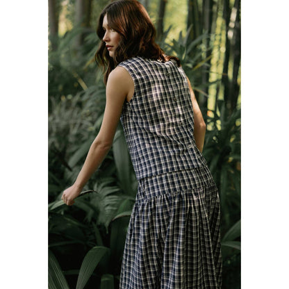 GINGHAM PRINTED SLEEVELESS BUTTONBACK TANK TOP - PRE ORDER