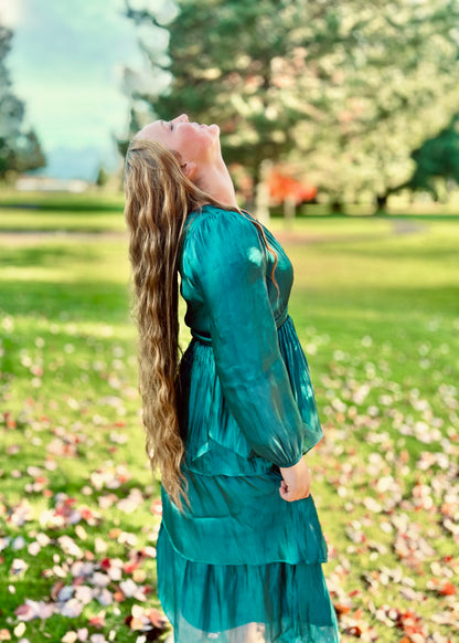 SHEER TIERED MIDI DRESS