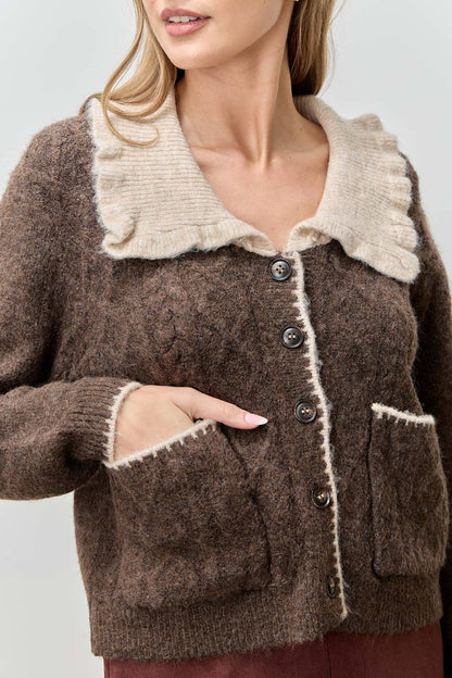 COLLAR BUTTON UP KNIT SWEATER