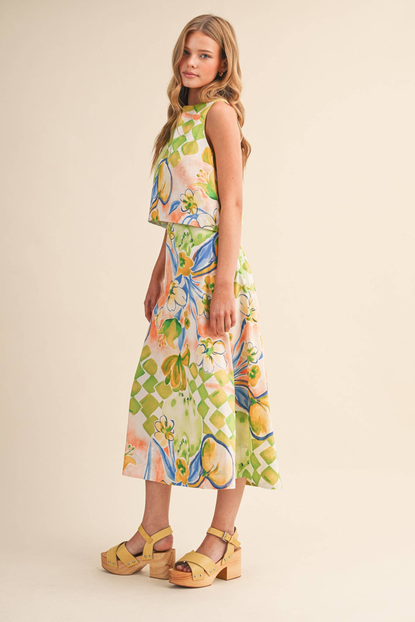 FLORAL PRINT CROP TANK AND MIDI SKIRT SET - MULTIPLE COLORS