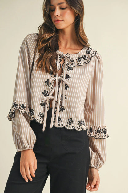 Mocha Floral Tie Front Blouse