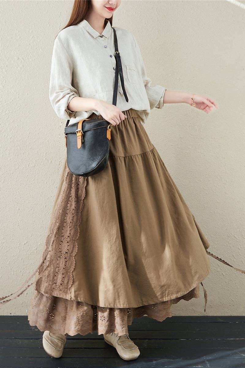Tiered Elastic Waist Midi Skirt