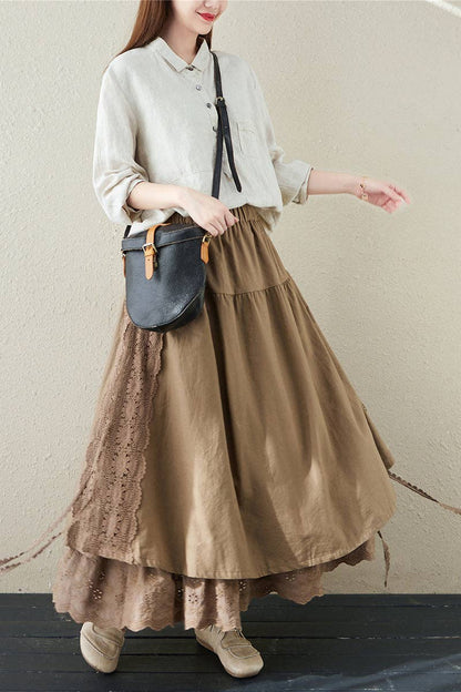 Tiered Elastic Waist Midi Skirt