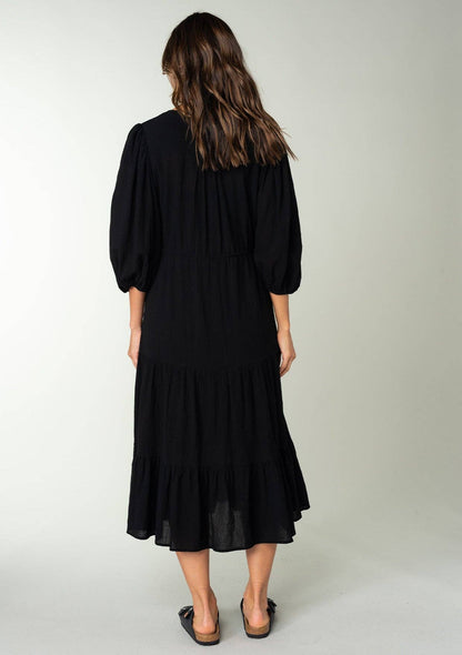 Boho Chic Cotton Gauze Balloon Sleeve Midi Dress